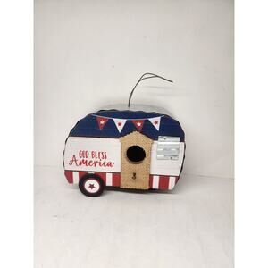 God Bless America Decorative Camper Bird House New Garden Decor trailer